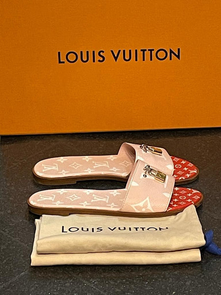 Louis Vuitton Pink Lock it Monogram Sandals - V & G Luxe Boutique