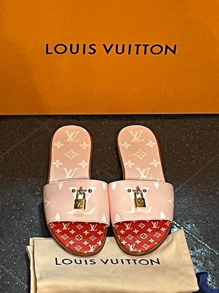 Louis Vuitton Pink Lock it Monogram Sandals - V & G Luxe Boutique