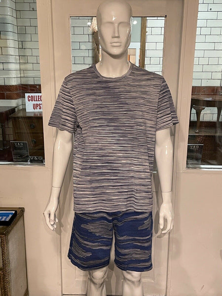 Missoni Orange Label Mens T-shirt Top Classic Blue Print Coloured Size Large - V & G Luxe Boutique