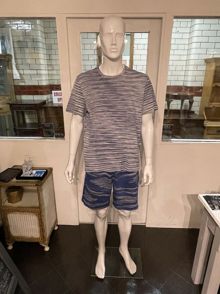 Missoni Orange Label Mens T-shirt Top Classic Blue Print Coloured Size Large - V & G Luxe Boutique