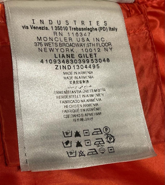 Moncler Orange Liane Gilet size 2 - V & G Luxe Boutique