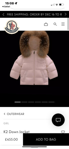 Moncler Pink girls Coat - V & G Luxe Boutique