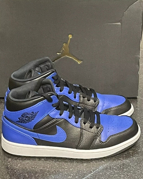 Nike Air Jordan 1 Mid Black & "Hyper Royal" Blue Size UK 8.5 - V & G Luxe Boutique