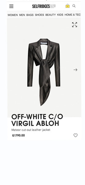 Off White C/O Virgil Abloh Brand New Cut Out Black Leather Jacket, Size 8/10 - V & G Luxe Boutique