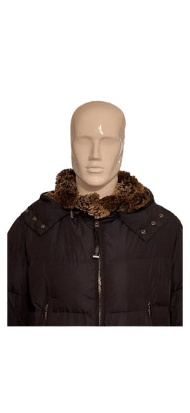 Parajumpers Mens Down Coat Size XL Navy Blue Removable Hooded Fur Jacket - V & G Luxe Boutique