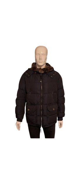 Parajumpers Mens Down Coat Size XL Navy Blue Removable Hooded Fur Jacket - V & G Luxe Boutique