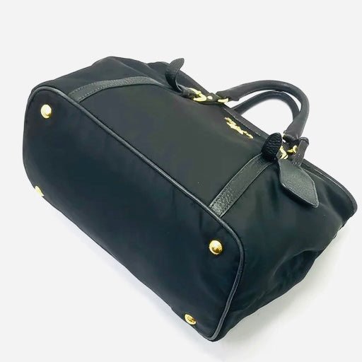 PRADA Tessuto Black Nylon Vitello Tote Handbag - V & G Luxe Boutique