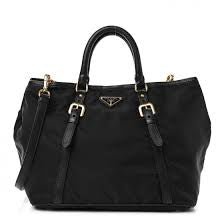 PRADA Tessuto Black Nylon Vitello Tote Handbag - V & G Luxe Boutique