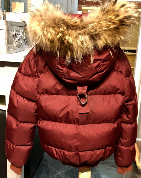 Pyrenex Kids Unisex Burgundy Heidi Fur Hooded Jacket Coat, Age 8 - V & G Luxe Boutique