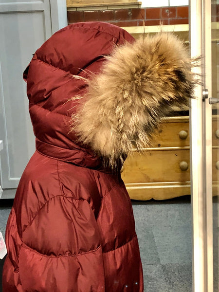 Pyrenex Kids Unisex Burgundy Heidi Fur Hooded Jacket Coat, Age 8 - V & G Luxe Boutique
