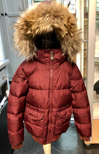 Pyrenex Kids Unisex Burgundy Heidi Fur Hooded Jacket Coat, Age 8 - V & G Luxe Boutique