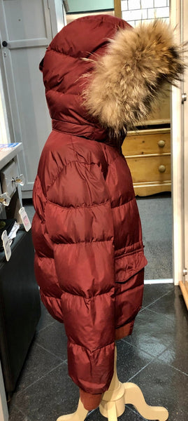 Pyrenex Kids Unisex Burgundy Heidi Fur Hooded Jacket Coat, Age 8 - V & G Luxe Boutique