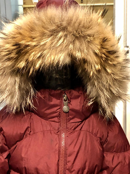 Pyrenex Kids Unisex Burgundy Heidi Fur Hooded Jacket Coat, Age 8 - V & G Luxe Boutique