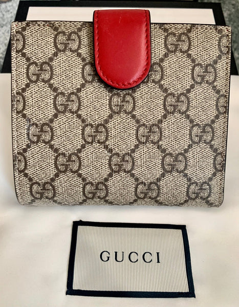 Rare Gucci Monogram Pearl Studded Brown & Red Leather Wallet / Purse - V & G Luxe Boutique