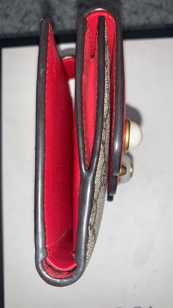 Rare Gucci Monogram Pearl Studded Brown & Red Leather Wallet / Purse - V & G Luxe Boutique