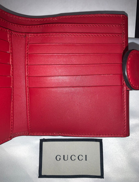 Rare Gucci Monogram Pearl Studded Brown & Red Leather Wallet / Purse - V & G Luxe Boutique