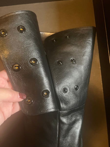 Saint Laurent Jane Leather Black Over the Knee Boots - V & G Luxe Boutique