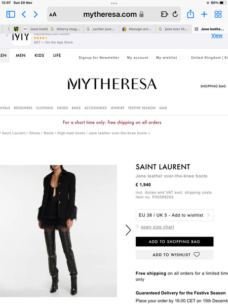 Saint Laurent Jane Leather Black Over the Knee Boots - V & G Luxe Boutique