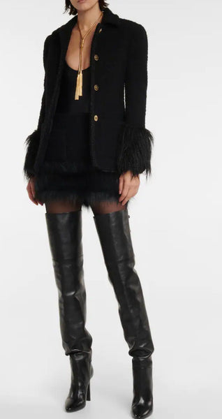 Saint Laurent Jane Leather Black Over the Knee Boots - V & G Luxe Boutique
