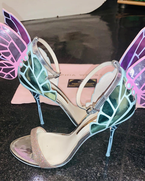 Sophia Webster Chiara Butterfly Glitter Peep Toe Heels / Sandals, UK Size 6 - V & G Luxe Boutique