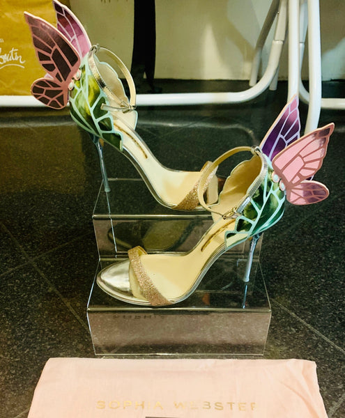 Sophia Webster Chiara Butterfly Glitter Peep Toe Heels / Sandals, UK Size 6 - V & G Luxe Boutique