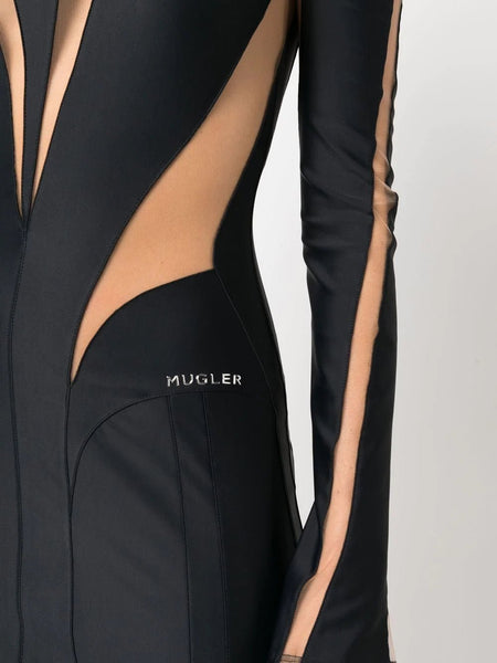 Thierry Mugler Black Spiral Panelled Dress - V & G Luxe Boutique