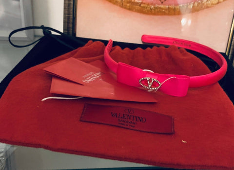 Valentino Garavani Pink V Logo Swarovski Hairband - V & G Luxe Boutique