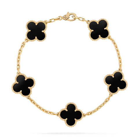 Van Cleef and Arpels Vintage Alhambra bracelet, 5 motifs 18K yellow gold, Onyx - V & G Luxe Boutique