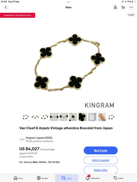 Van Cleef and Arpels Vintage Alhambra bracelet, 5 motifs 18K yellow gold, Onyx - V & G Luxe Boutique