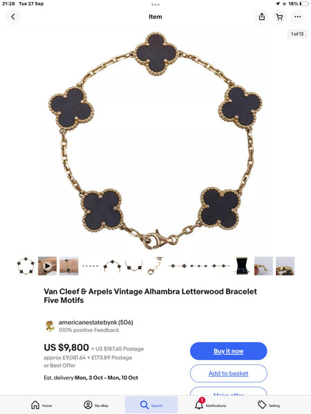 Van Cleef and Arpels Vintage Alhambra bracelet, 5 motifs 18K yellow gold, Onyx - V & G Luxe Boutique