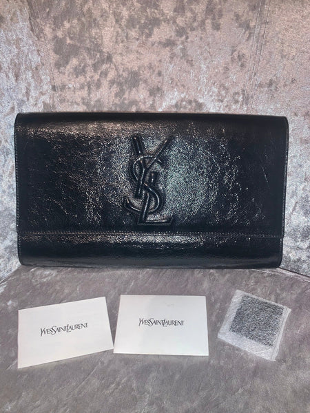 YSL Yves Saint Laurent Belle De Jour Blue Glitter Clutch Bag - V & G Luxe Boutique
