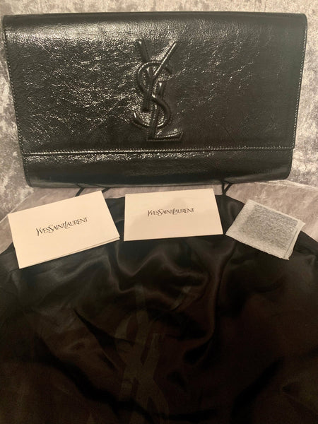 YSL Yves Saint Laurent Belle De Jour Blue Glitter Clutch Bag - V & G Luxe Boutique