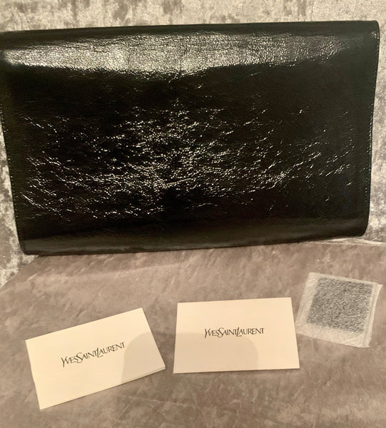 YSL Yves Saint Laurent Belle De Jour Blue Glitter Clutch Bag - V & G Luxe Boutique