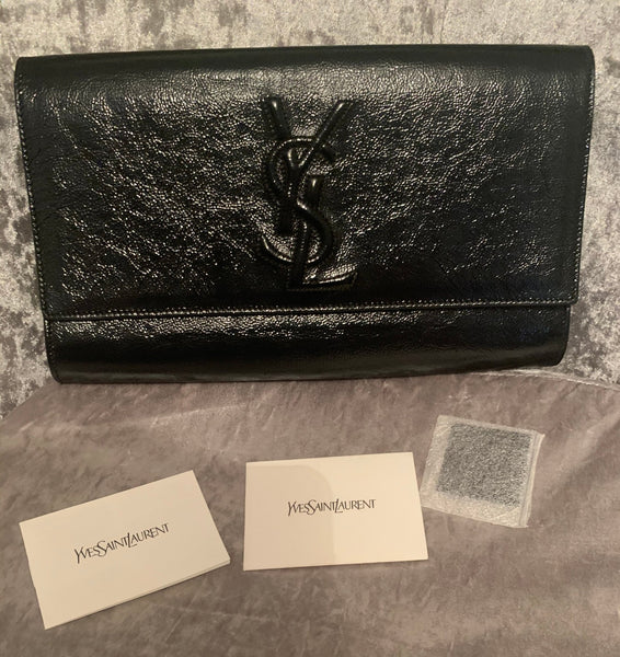 YSL Yves Saint Laurent Belle De Jour Blue Glitter Clutch Bag - V & G Luxe Boutique