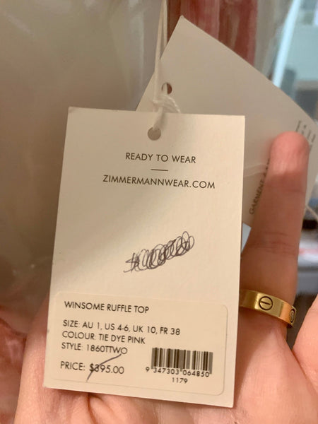 Zimmerman Brand New Winsome Pink Silk Ruffle Top, UK Size 10 - V & G Luxe Boutique