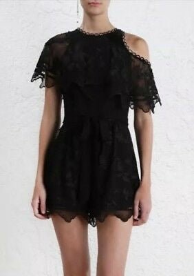 Zimmermann Mercer Black Silk Chiffon Playsuit, UK Size 10 / 12 (Size 2) - V & G Luxe Boutique
