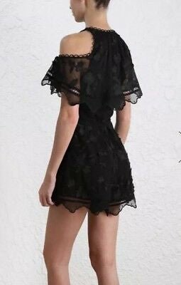 Zimmermann Mercer Black Silk Chiffon Playsuit, UK Size 10 / 12 (Size 2) - V & G Luxe Boutique