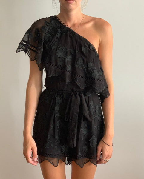 Zimmermann Mercer Black Silk Chiffon Playsuit, UK Size 10 / 12 (Size 2) - V & G Luxe Boutique