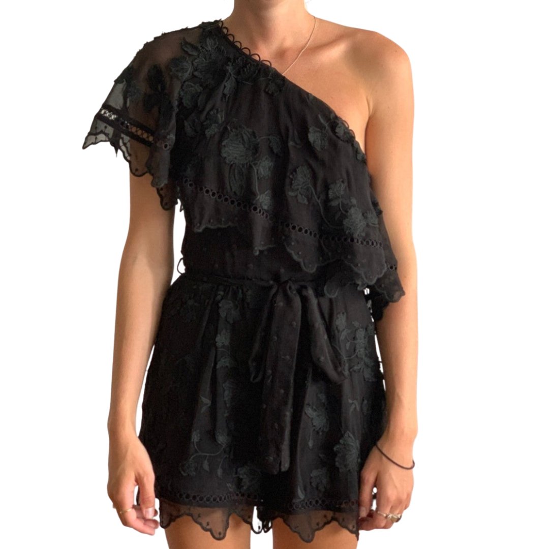 Zimmermann Mercer Black Silk Chiffon Playsuit, UK Size 10 / 12 (Size 2) - V & G Luxe Boutique