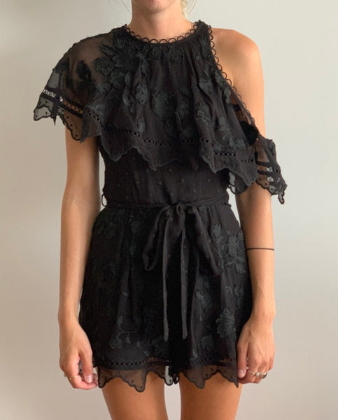 Zimmermann Mercer Black Silk Chiffon Playsuit, UK Size 10 / 12 (Size 2) - V & G Luxe Boutique